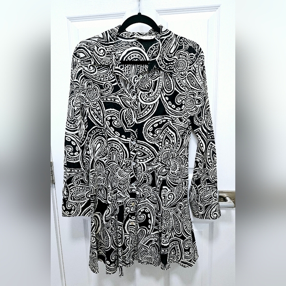 Zara Black High Contrast Paisley Print Flared Skirt Mini Long Sleeve Dress - Picture 2 of 12